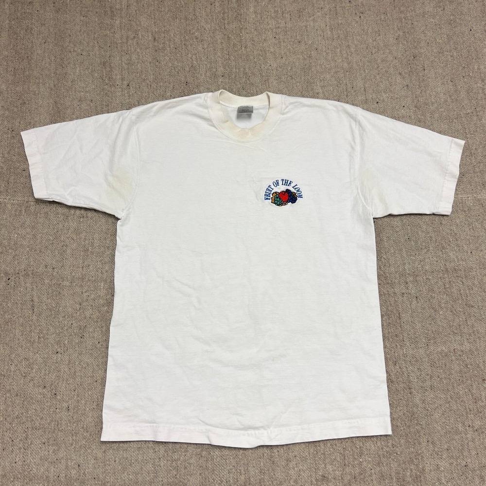 Vintage Fruit Of The Loom Shirt Mens Large White 1990s Promo Embroidered